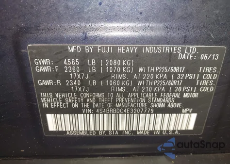 2014 Subaru Outback 2.5I Premium from USA, damaged, VIN 4S4BRBDC4E3207779